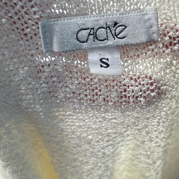 Cache Sweater Size Small Ivory Lace Detail Slinky Knit Stretch 3/4 Sleeve Womens - Picture 4 of 5